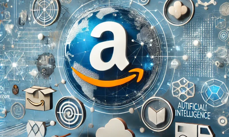 DALL·E 2025-01-27 00.53.02 - A futuristic digital representation of Amazon's influence in web development, featuring abstract icons like cloud computing, e-commerce, artificial in